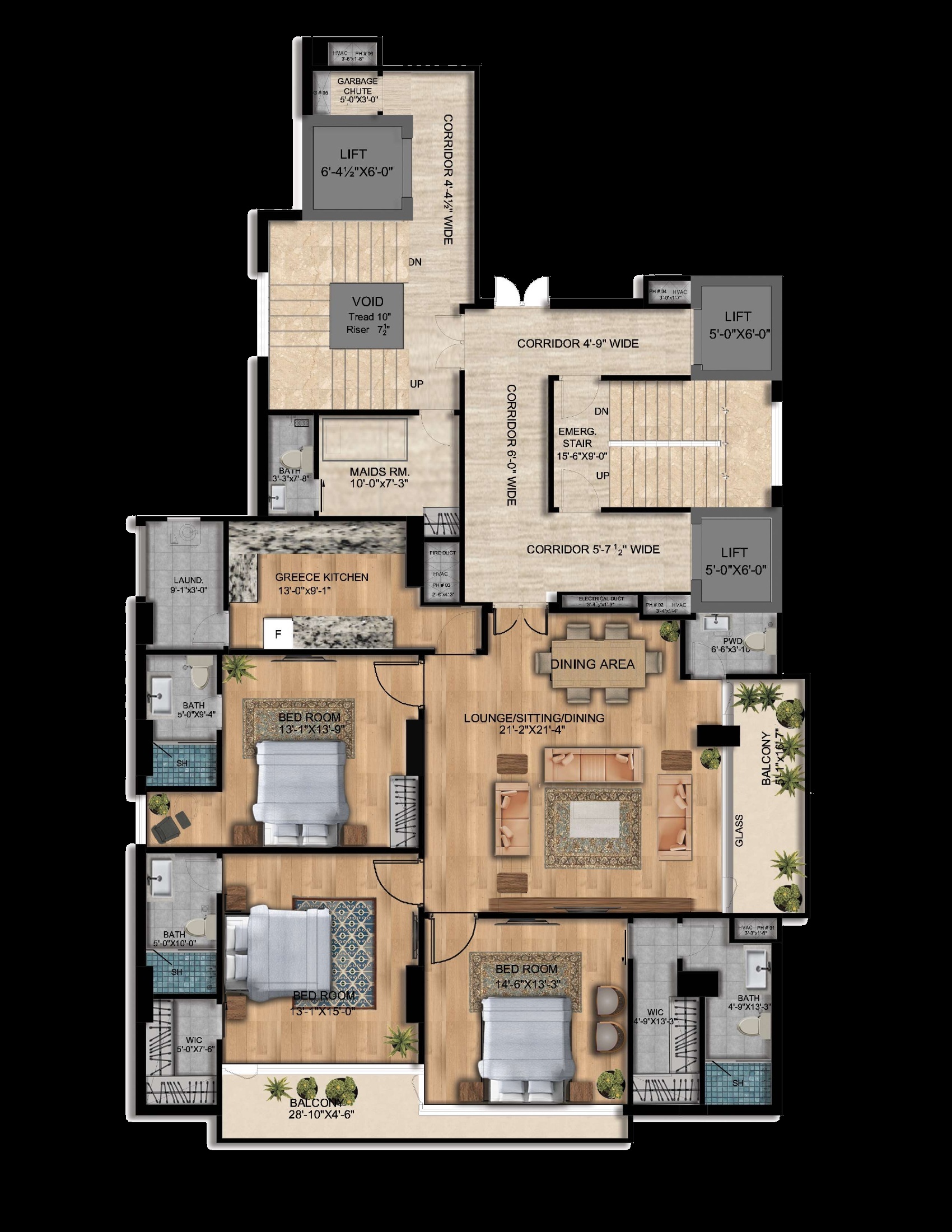 Three Bedroom floor plan