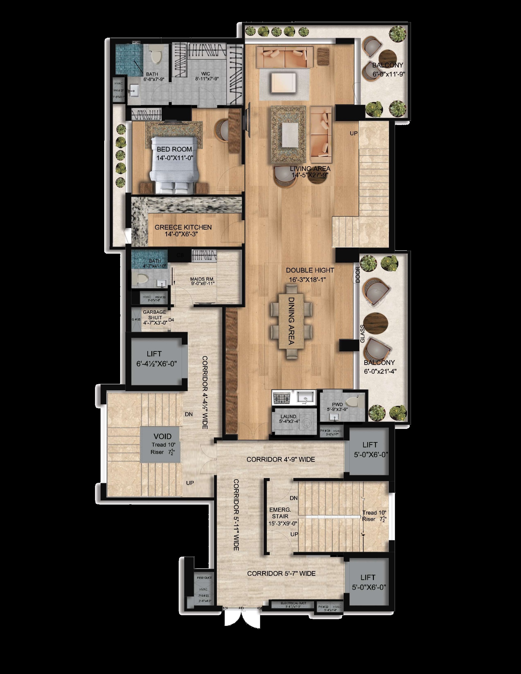 Duplex 3BR First Floor plan
