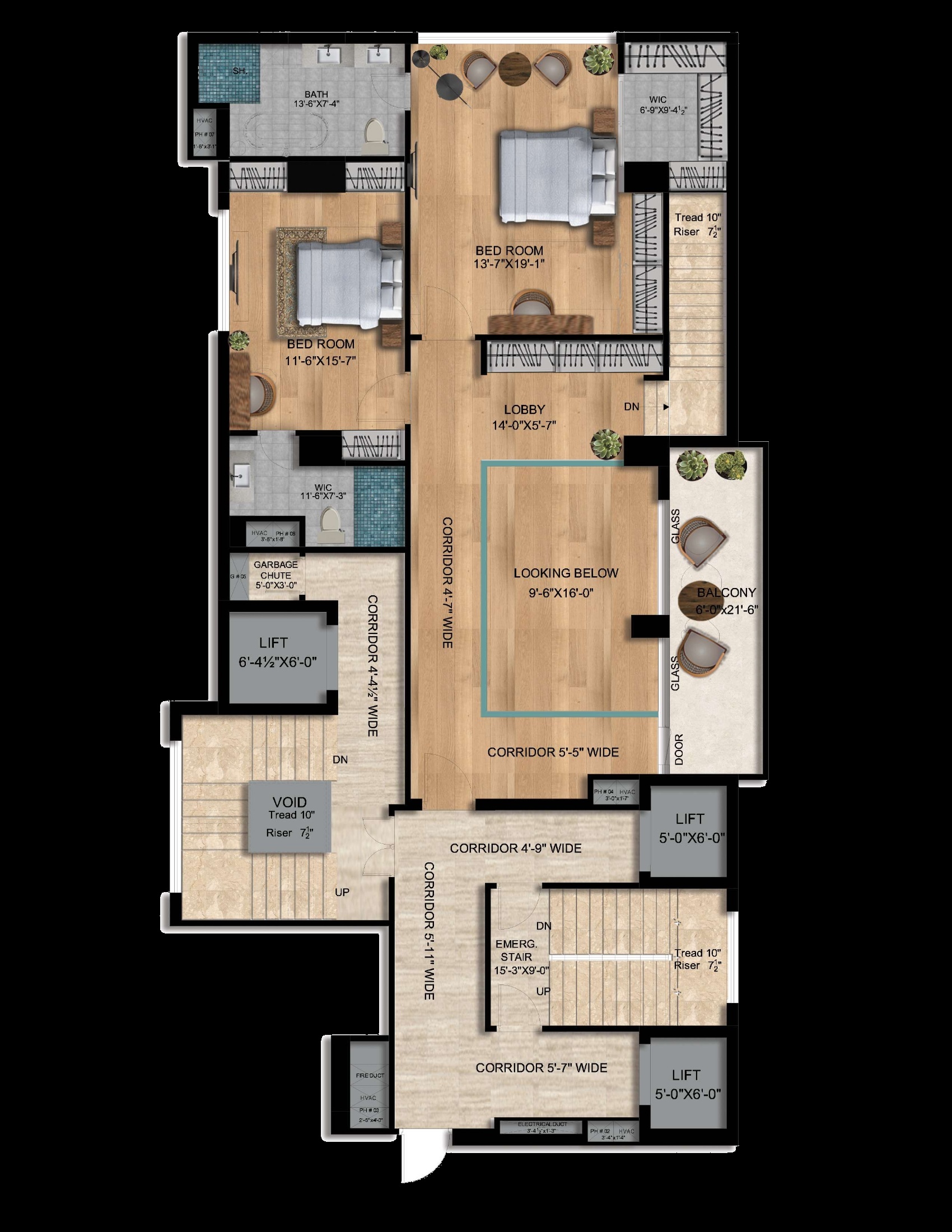 Duplex 3BR Second Floor plan