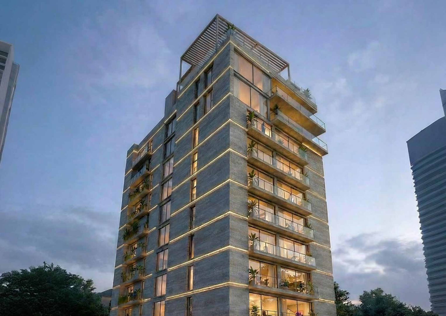 Aurora Residences tower at dusk